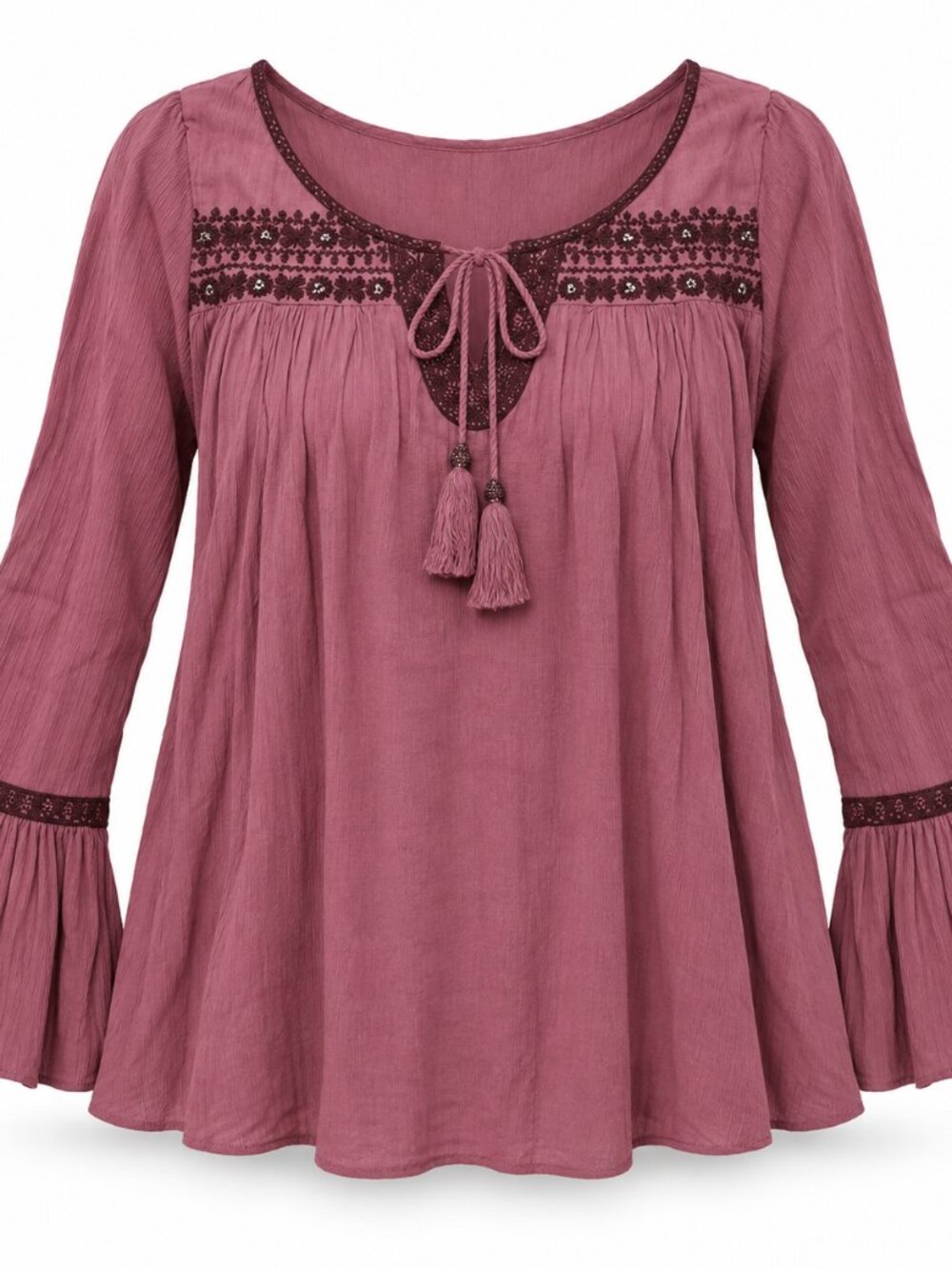 NWT Ultra Pink Mauve Embroidered Boho Blouse Size S